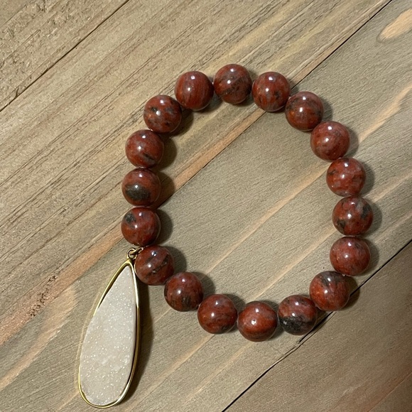 Kinsley Armelle Beaded Bracelet with Gold and White Stone Charm - Picture 2 of 8